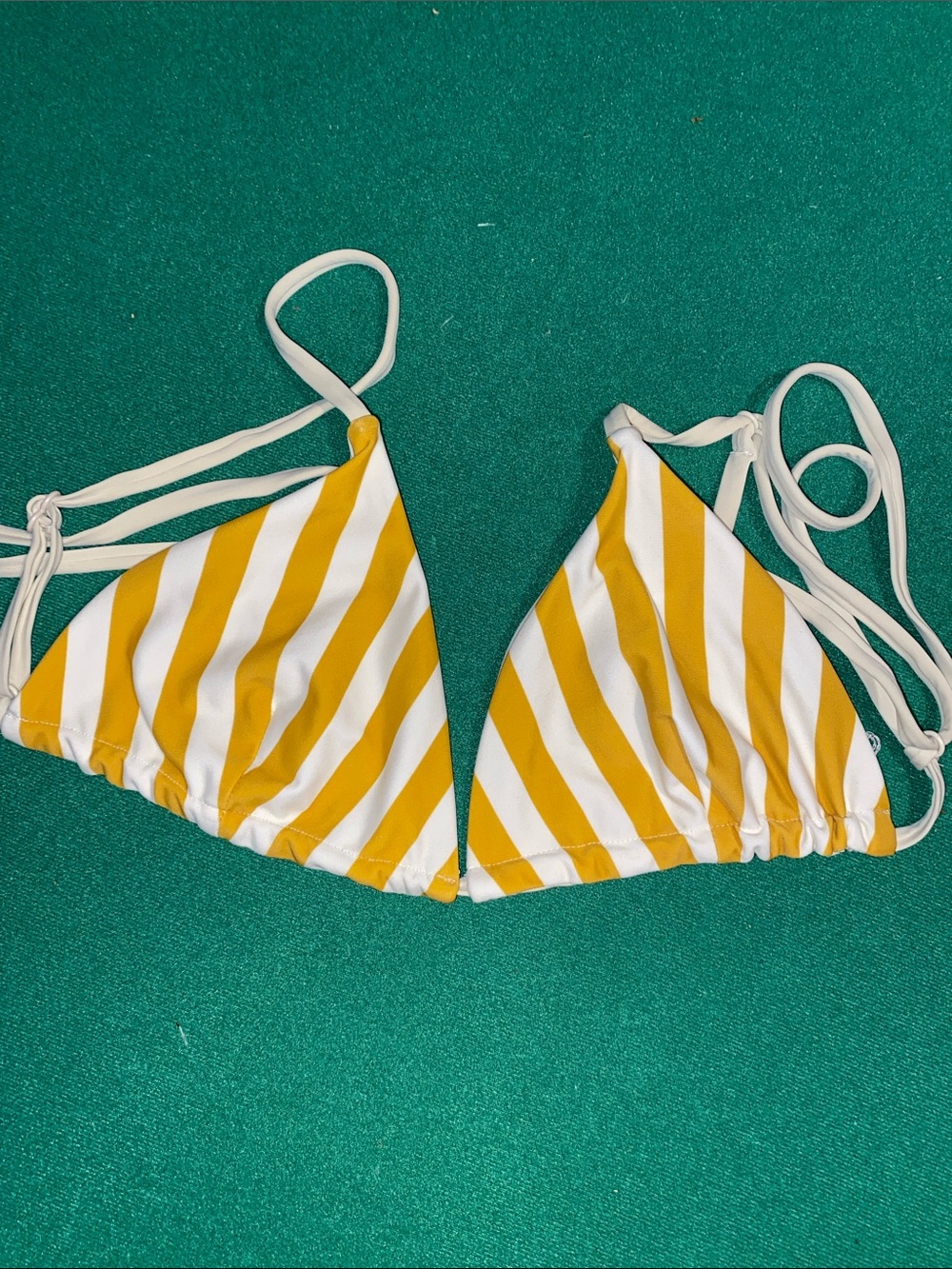 KITH Yellow and White Striped Triangle Bikini Top